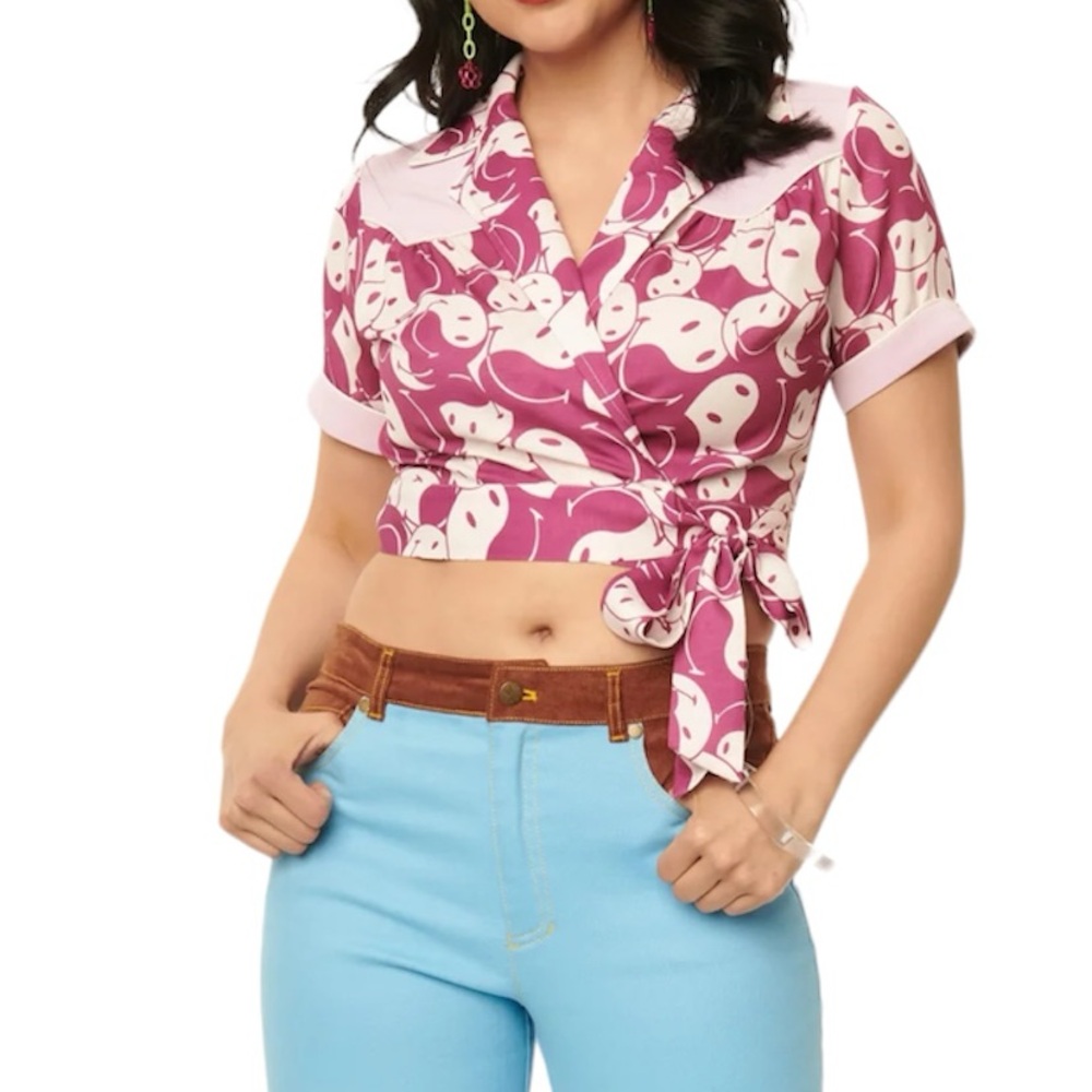 Unique Vintage Purple Yin Yang Wrap Crop Top - Picture 1 of 15